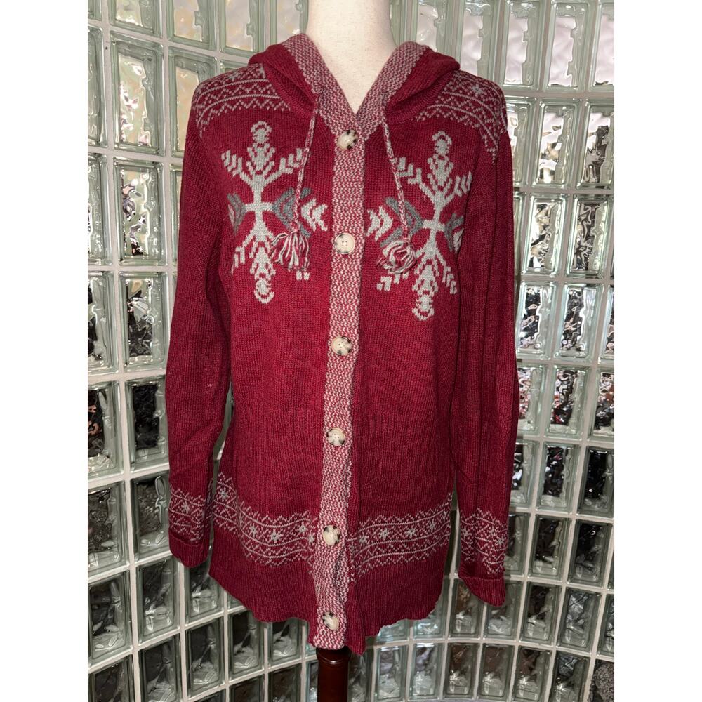 Eddie Bauer Red Nordic Button Down Hooded Cardigan Sweater - size XL